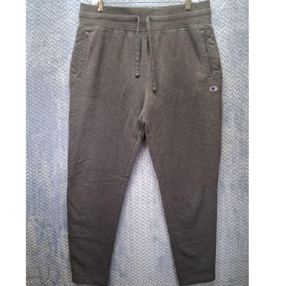 Champion Mens Joggers Charcoal Grey Fleece Sweatpants Large Heavy Lined